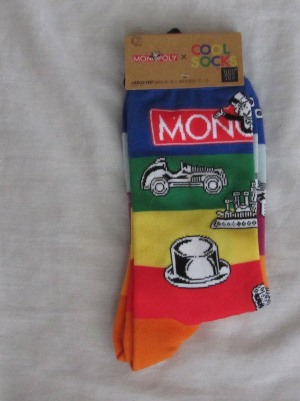 NWT Odd Sox Monopoly Crew Cool Socks Mens Womens Hasbro Rainbow sz Large Feet